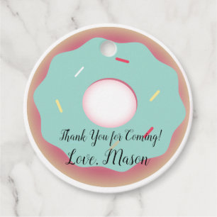 Donut Teal Frosting Birthday Favor Tags