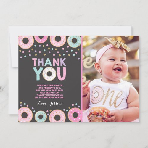 Donut Thank You Card Donut Grow Up Party Pink Gold