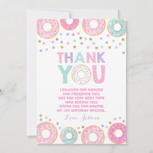 Donut Thank You Card Donut Grow Up Party Pink Gold