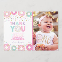 Donut Thank You Card Donut Grow Up Party Pink Gold