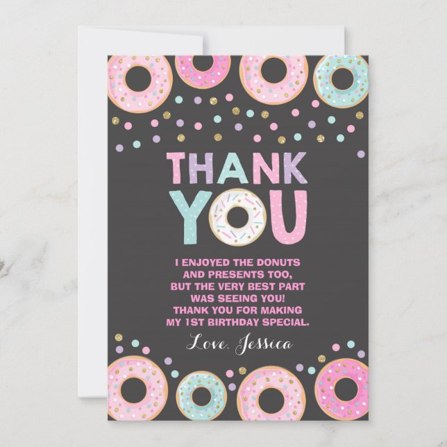 Donut Thank You Card Donut Grow Up Party Pink Gold (Front)