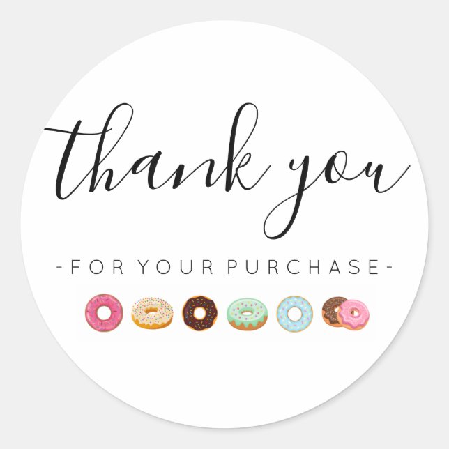 Donut Thank You for Your Purchase Classic Round Sticker (Front)