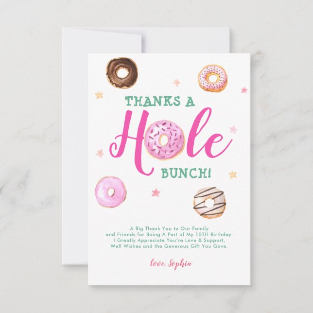 Donut Thanks a Hole Bunch Photo Birthday Thank You Note Card (Front)