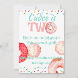 Donut theme 2nd birthday invitation