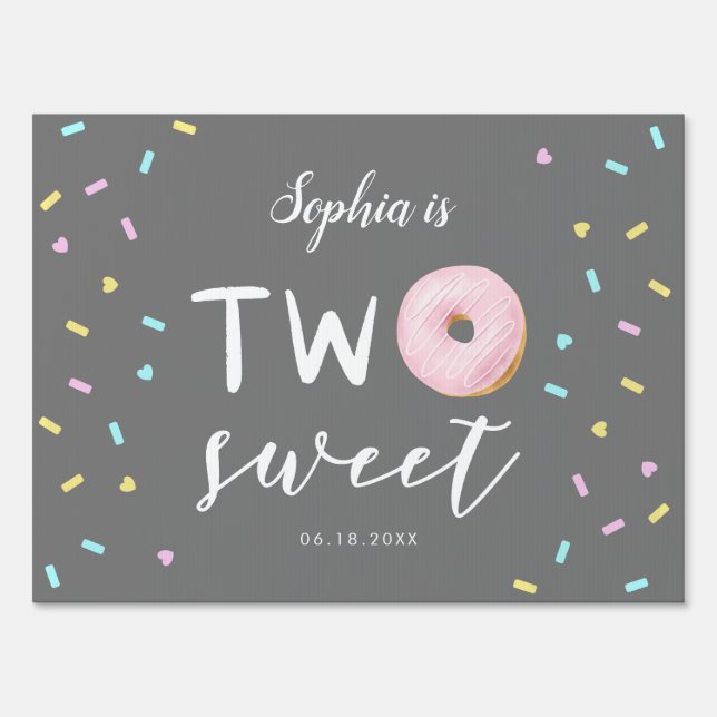 Donut Theme Second Birthday Grey Party Sign (Front)