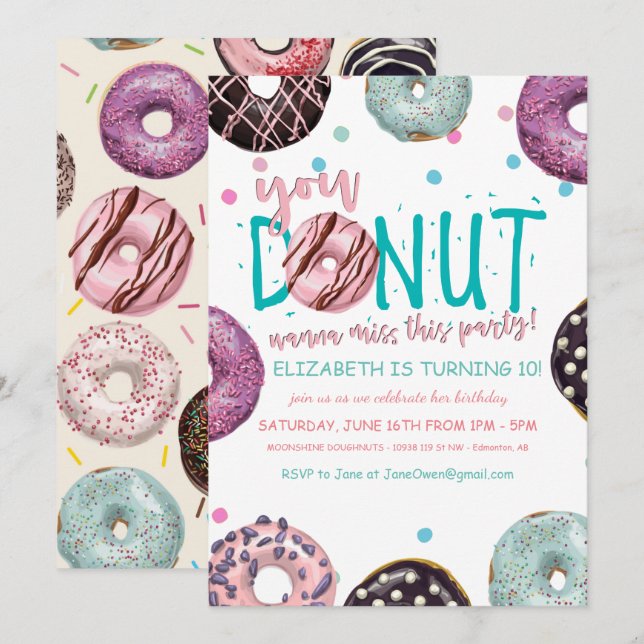 Donut Themed Birthday Invitation (Front/Back)