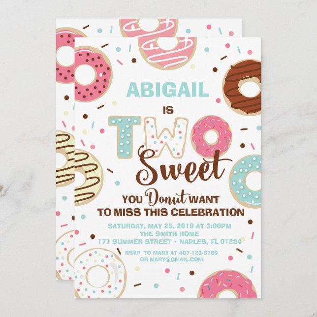 Donut Themed Birthday Invitation (Front/Back)