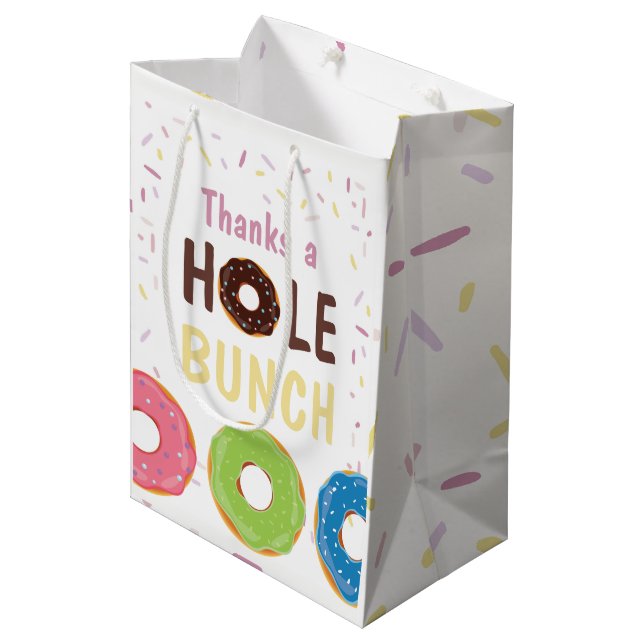 Donut themed Birthday Party Guest Thank You Medium Gift Bag (Front Angled)