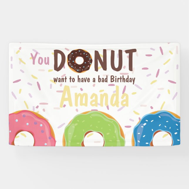 Donut themed Birthday Party personalized Banner (Horizontal)