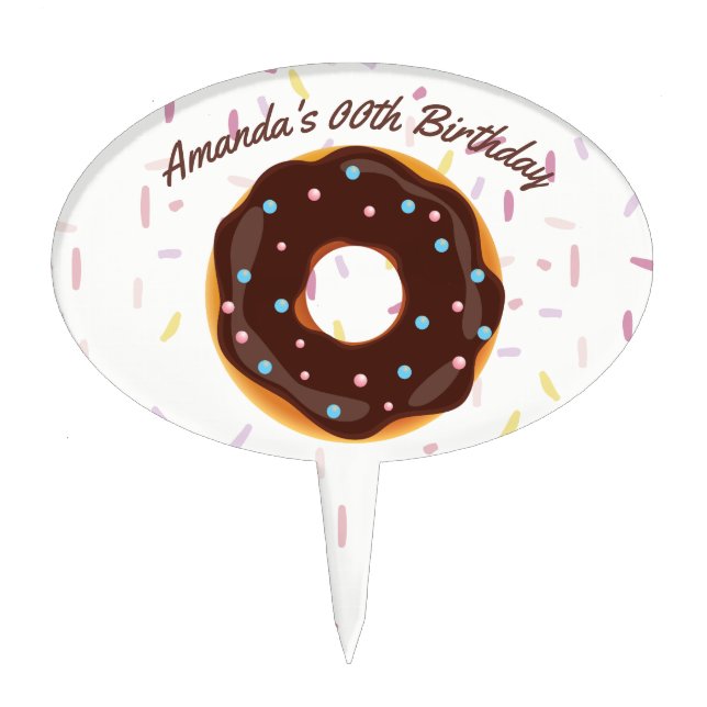 Donut themed Birthday Party personalized Cake Topper (Front)