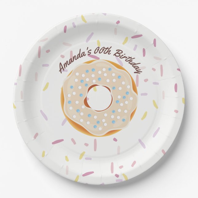 Donut themed Birthday Party personalized Paper Plates (Front)