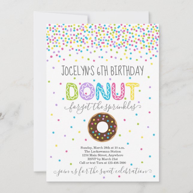 Donut Themed Birthday Party - Rainbow Sprinkles Invitation (Front)