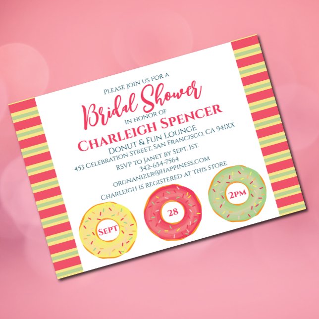 Donut themed bridal shower Invitation (Pink bridal shower invitation with donut elements)