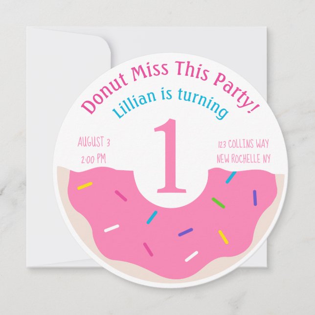 Donut themed First1st birthday party invitation (Front)