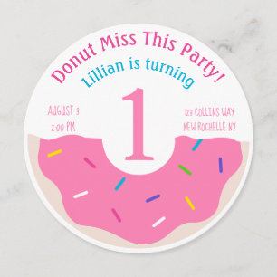 Donut themed First1st birthday party invitation