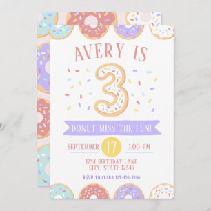 Donut Third Birthday Invitation