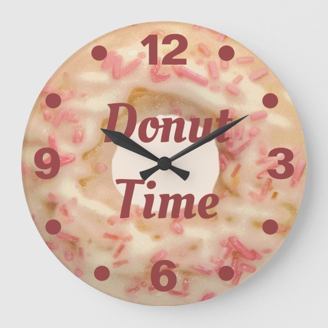 Donut Time Frosted with Pink Sprinkles Fun Kitchen Large Clock (Front)