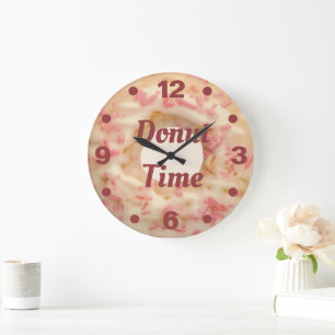 Donut Time Frosted with Pink Sprinkles Fun Kitchen Large Clock
