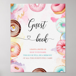 Donut Time Watercolor baby shower guest book