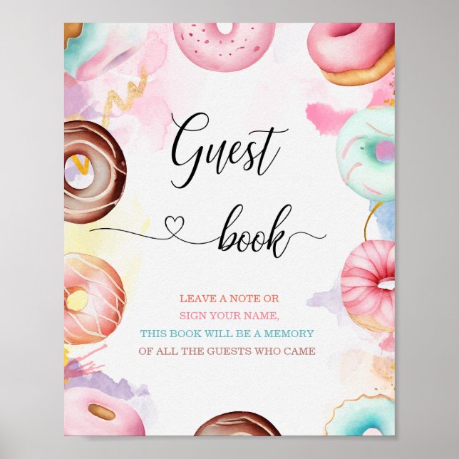 Donut Time Watercolor baby shower guest book (Front)