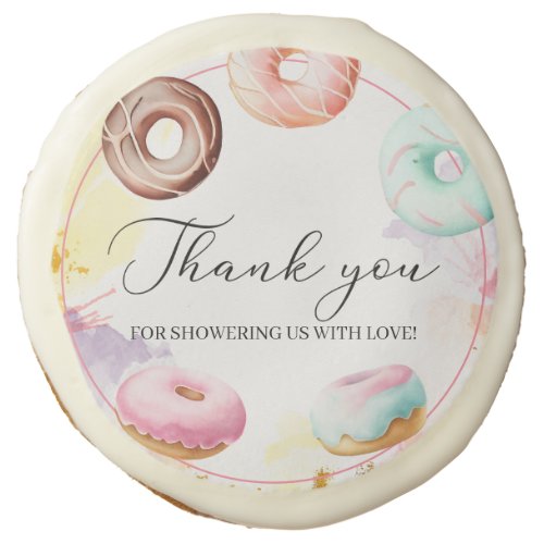 Donut time watercolor baby shower sugar cookie