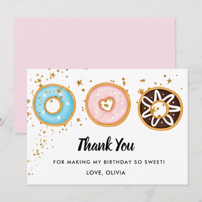 Donut Two Sweet 2nd Birthday Flat Thank You Card (Front/Back)
