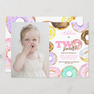 Donut Two Sweet 2nd Birthday Girl Cute Party Invitation