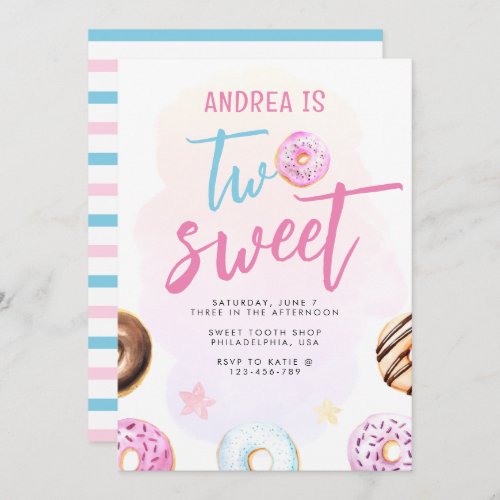 Donut Two Sweet 2nd Birthday Invitation