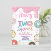 Donut Two Sweet 2nd Birthday Party Pink Pastel Invitation (Standing Front)