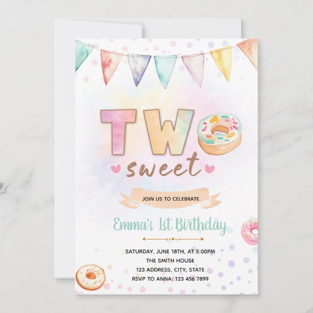 Donut TWO sweet birthday invitation (Front)