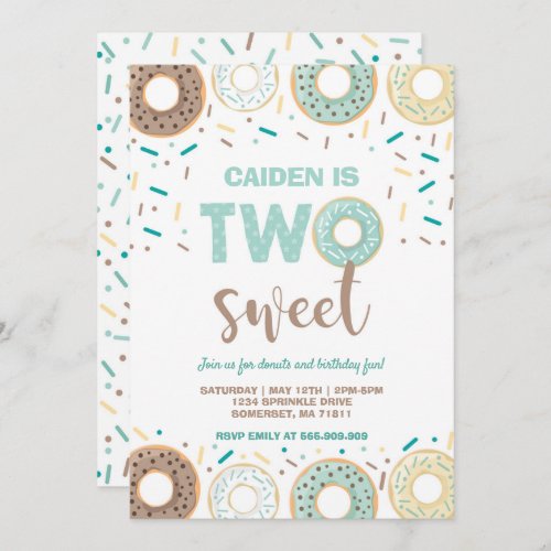 Donut Two Sweet Birthday Invite Donut Party Blue