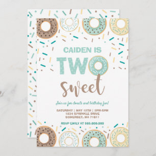 Donut Two Sweet Birthday Invite Donut Party Blue