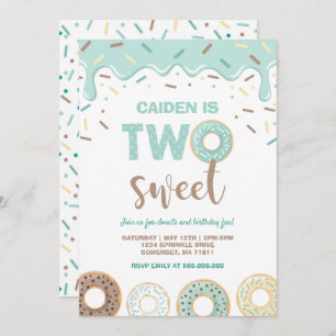 Donut Two Sweet Birthday Invite Donut Party Blue