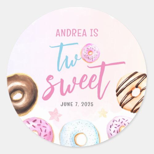 Donut Two Sweet Girl 2nd Birthday Classic Round Sticker