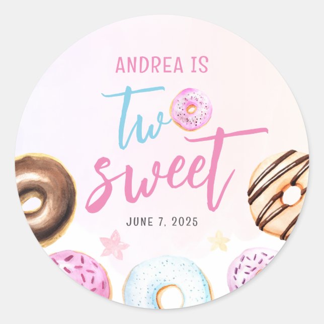 Donut Two Sweet Girl 2nd Birthday Classic Round Sticker (Front)