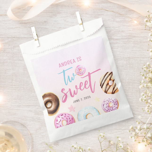 Donut Two Sweet Girl 2nd Birthday Favor Bag (Clipped)