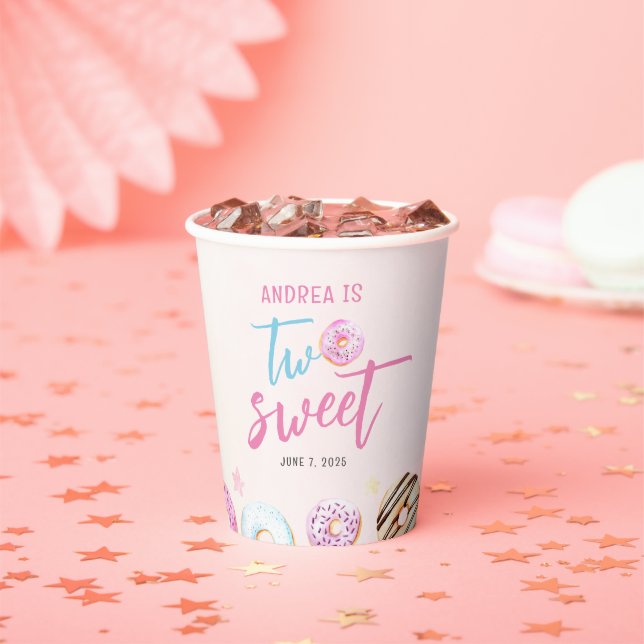 Donut Two Sweet Girl 2nd Birthday Paper Cups (Insitu)