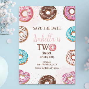 Donut Two Sweet Girl Sprinkles 2nd Birthday Save The Date
