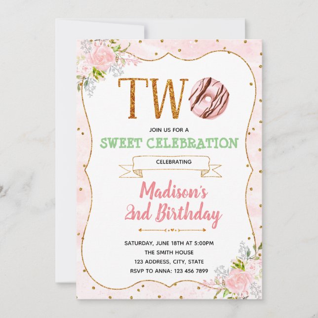 Donut two sweet theme invitation (Front)