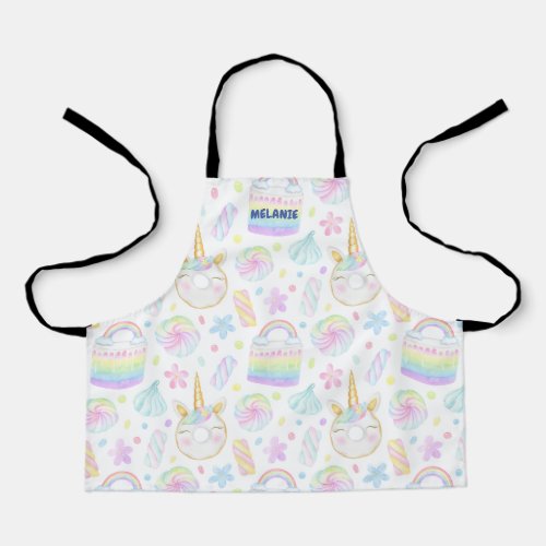 donut unicorn pastel party monogram apron