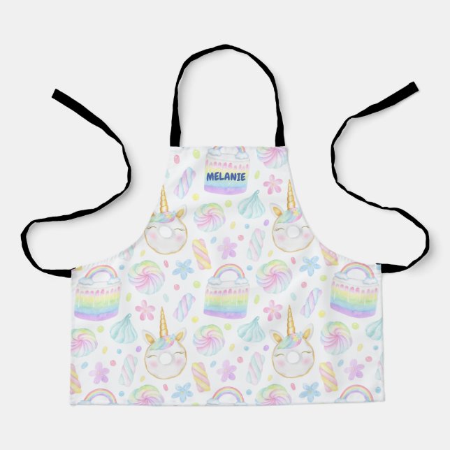 donut unicorn pastel party monogram apron (Front)