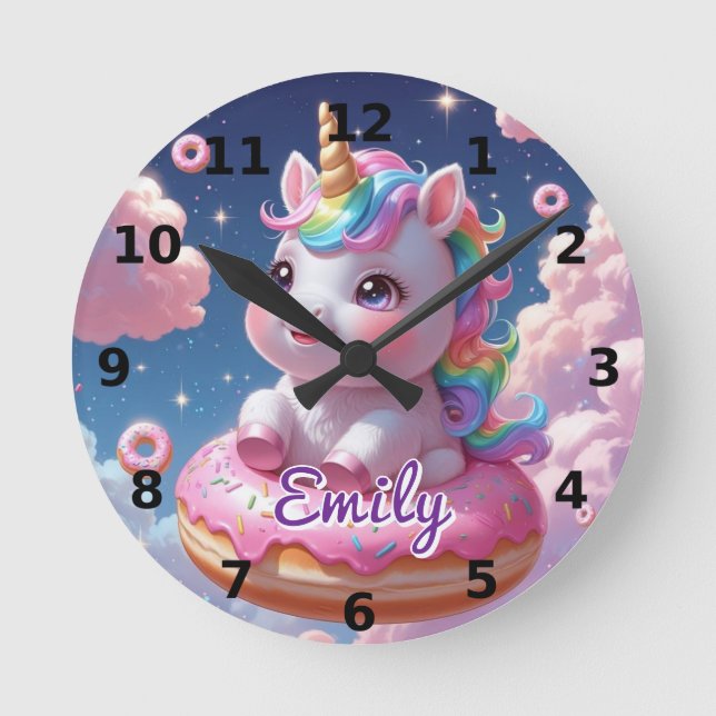 Donut Unicorn Wall Clock – Editable Name (Front)
