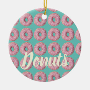 Donut Vegan Pattern for Vegetarian Sweet Tooth Ceramic Ornament