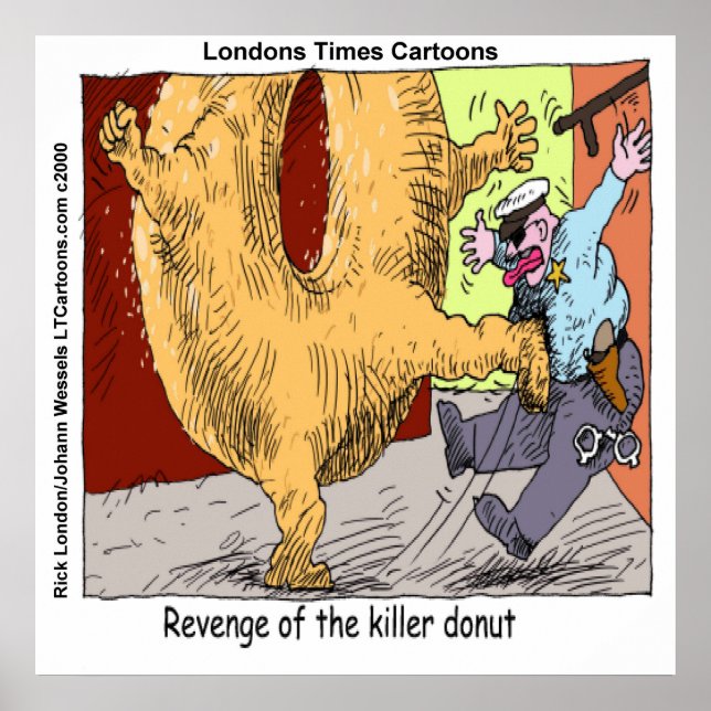 Donut Vs Police Funny Cartoon Poster (Front)