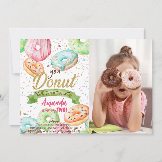 Donut Want To Miss Doughnut Birthday Photo Invitation (Front)