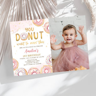 Donut Want To Miss This Pink Donut Birthday Photo Invitation