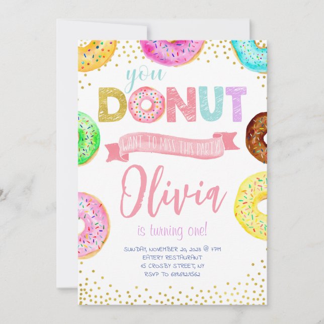 Donut Want To Miss This Pink Sweet Girl Birthday Invitation (Front)