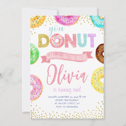 Donut Want To Miss This Pink Sweet Girl Birthday Invitation