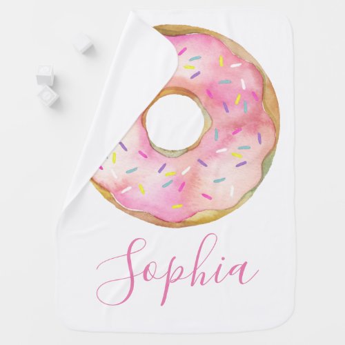 Donut Watercolor Custom Name Personalized Cute Baby Blanket