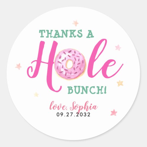 Donut Watercolor Thanks A Hole Bunch Thank You Classic Round Sticker